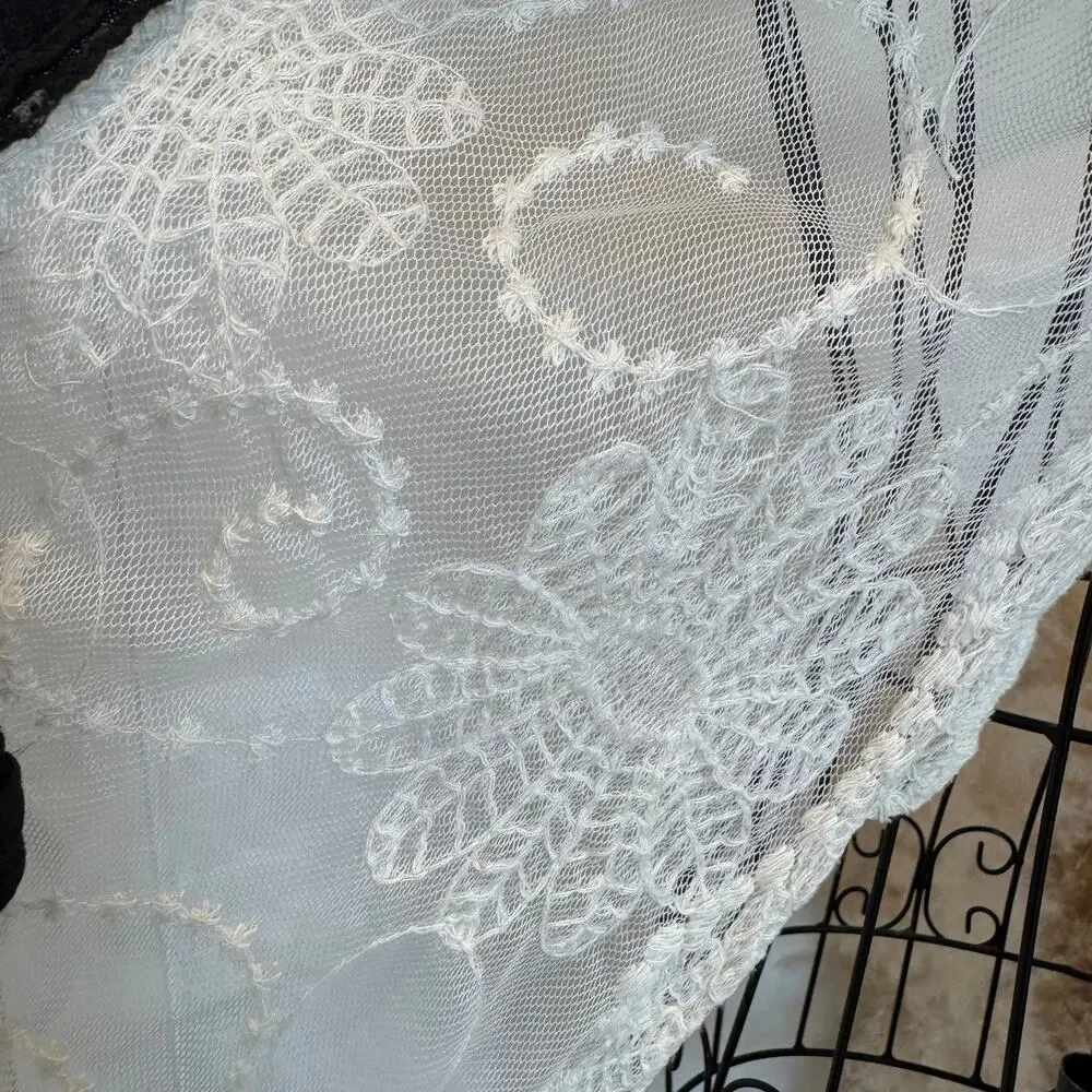 Vintage Cottagecore Lace Mesh Rosette Wrap Scarf Boho Shabby Chic